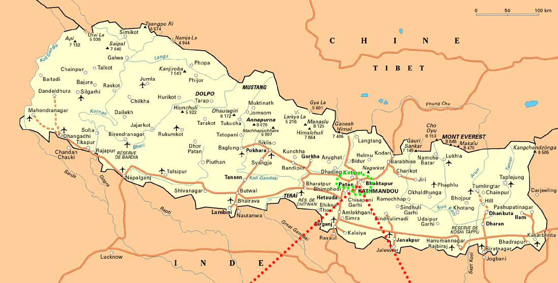 carte de notre parcours au Népal